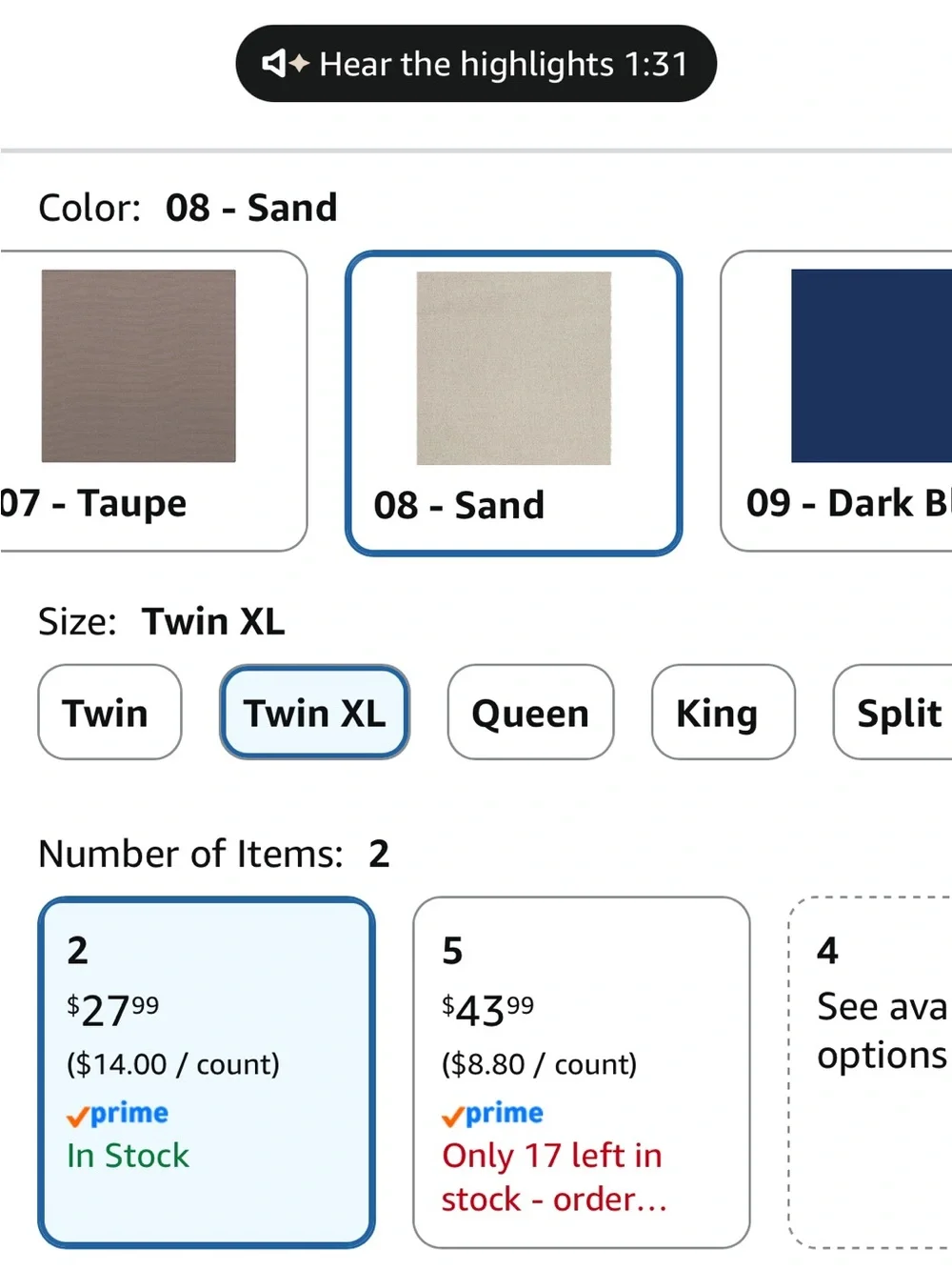 Sandshell Twin XL Set of 2 Fitted Sheet - Ultra Microfiber